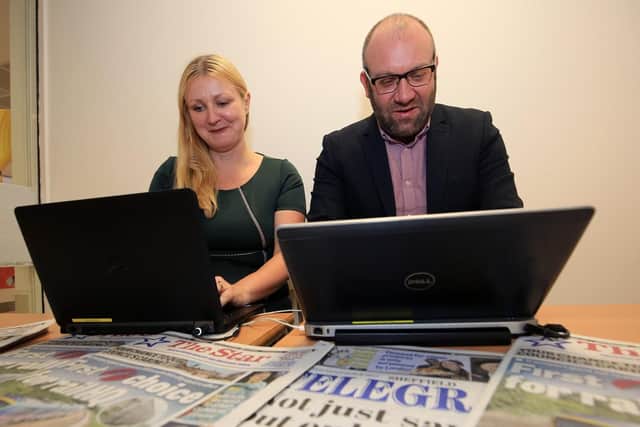 The Star pop-up newsroom at Crystal Peaks Shopping Centre. Pictured is Star Editor Nancy Fielder and Night Editor Chris Holt.