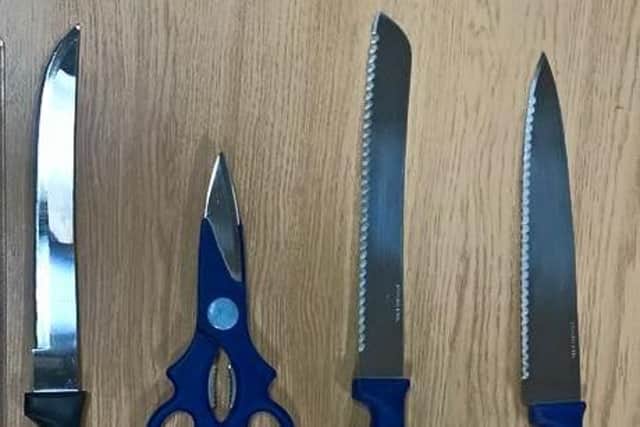 Three knives and a pair of scissors were found in a Sheffield street