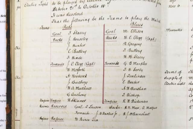 The teams which competed in the first football match to be played under electric floodlights, which took place at Bramall Lane in 1878, as listed in the Sheffield FA minute books