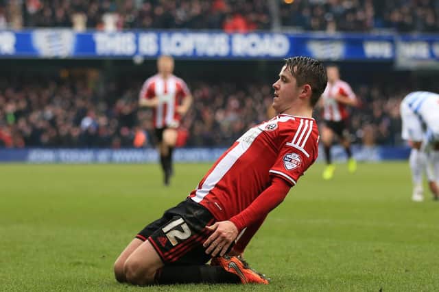 Marc McNulty celebrates on of his goals for Sheffield United