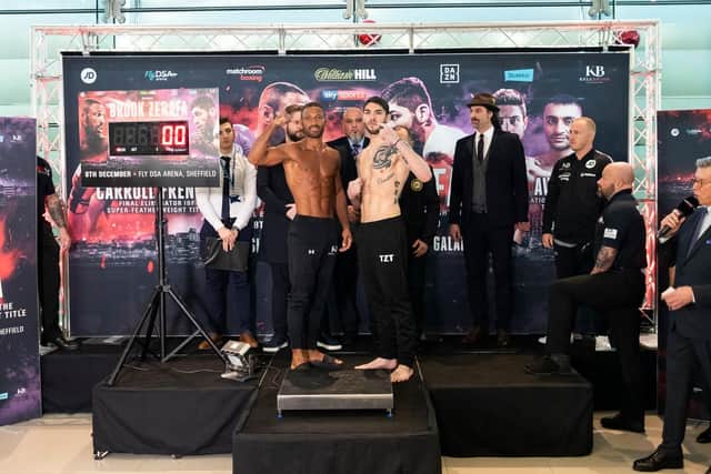Kell Brook and Michael Zerafa weigh In ahead of their WBA Final Eliminator Super Welterweight Title fight on saturday night in Sheffield. Picture By Mark Robinson.