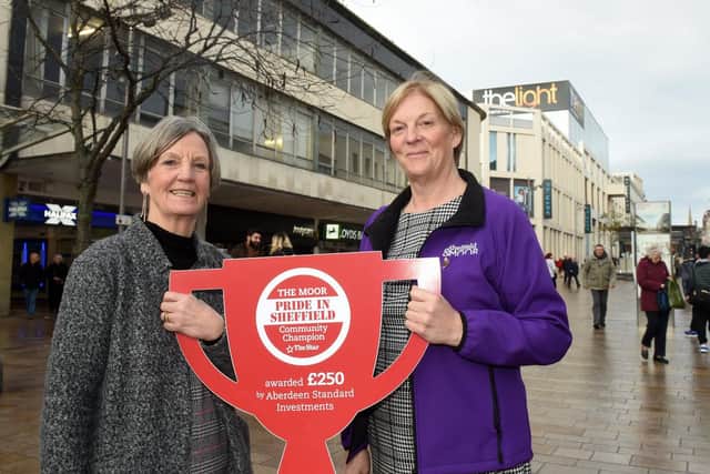 Bobbie Walker, who is a street pastor, is a Pride in Sheffield winner with Amanda Phillips.
