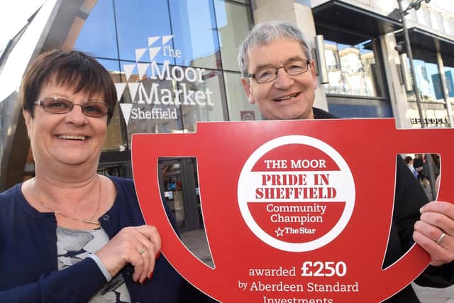 The Moor Pride in Sheffield winner Chris Reece with Elaine Retallic.