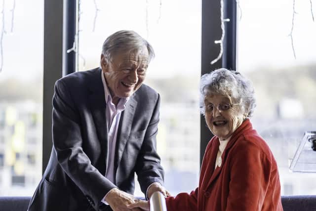 Lord Alf Dubs and Sue Pearson at the Universal Declaratioin of Human Rights 70th anniversary at the Crucible in Sheffield.