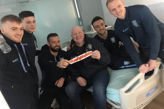 Sheffield Wednesday players meet  Andrew Battye at Weston Park Hospital in Sheffield.