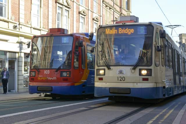 Supertram on the streets of Sheffield