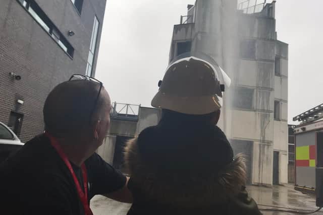 Lenny at the fire station.