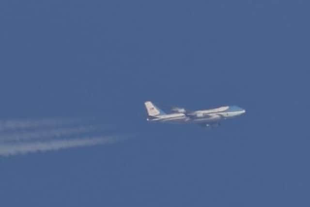 Air Force One pictured flying over Sheffield. Photo by Alan Meloy