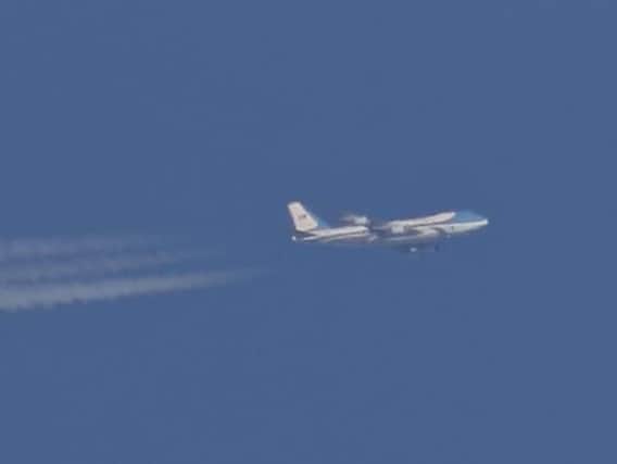 Air Force One pictured flying over Sheffield. Photo by Alan Meloy