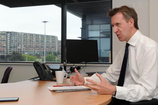 Sheffield City Region Mayor Dan Jarvis at his office in Broad Street West. Picture: Andrew Roe/The Star