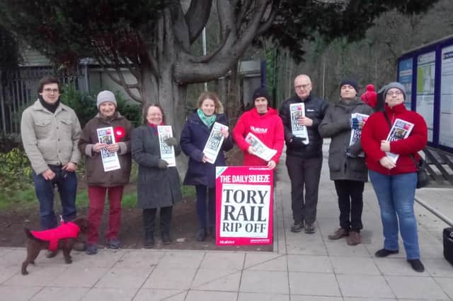 Campaigners at Dore and Totley railway station on Wednesday