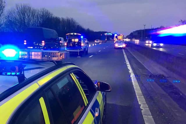Traffic was stopped on the M1 in South Yorkshire earlier after a collision