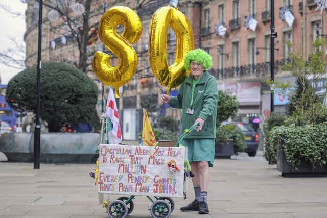 John Burkhill, Sheffield's famous fundraiser 'Man With A Pram' at a surprise celebration to mark his 80th birthday