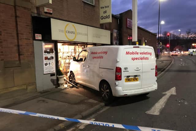 The scene in London Road, following a ram raid at The Chapel Jewellers. Picture: Dan Hayes.