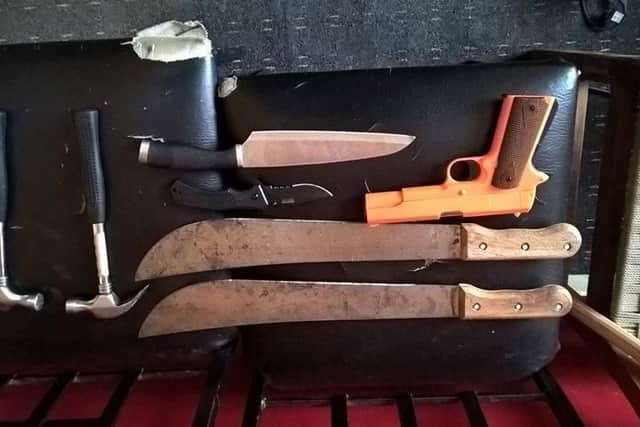 These weapons were found by police during a drugs raid in Page Hall
