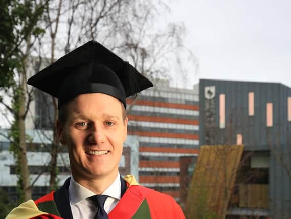 BBC presenter Dan Walker receiving his honorary doctorate from the University of Sheffield