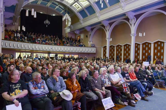 Crowds at a People's Vote event held at Victoria Hall in Sheffield