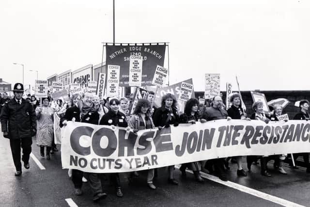 Health workers protest march down Spital Hill, Sheffield - 14th March 1988