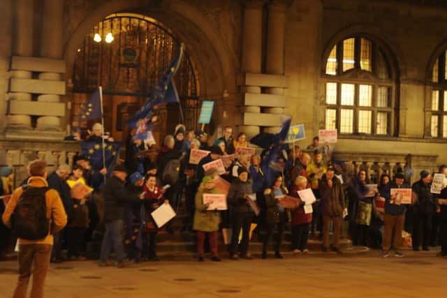 Protesters calling for a People's Vote outside Sheffield Town Hall