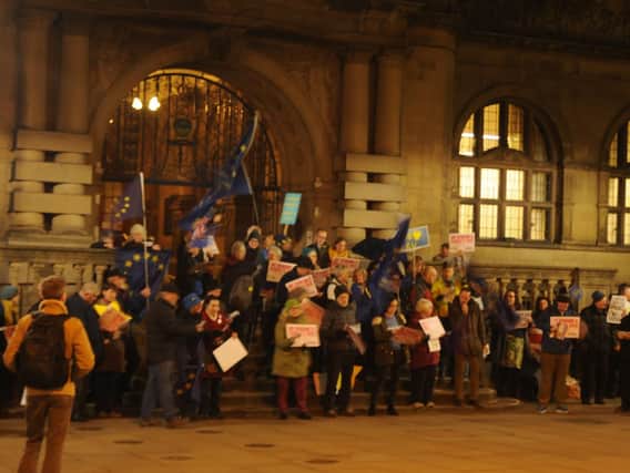 Protesters calling for a People's Vote outside Sheffield Town Hall