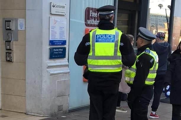 Police on patrol in Sheffield city centre.