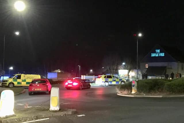 Emergency services at The Maple Tree pub. Picture: Peter Beard