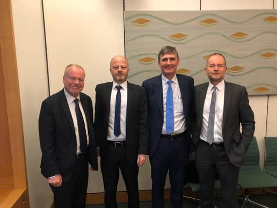 MPs Clive Betts and Paul Blomfield with (second from left) James Goodwin of Egginton Group and (second from right) Alastair Fisher of Taylors Eye Witness
