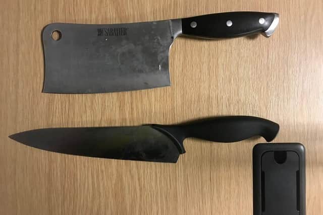 A meat cleaver and knife were found on the streets of Sheffield