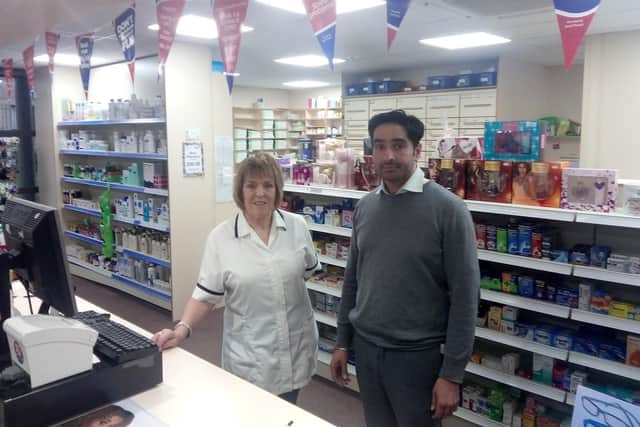 Skye Pharmacy manager Ranjeev Sidhu with counter assistant Janet Rodgers