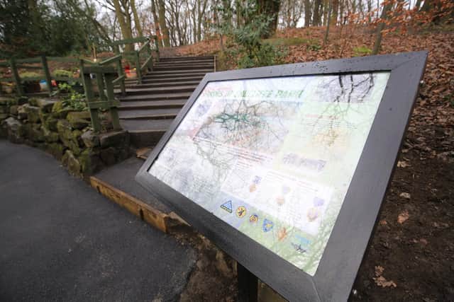 A new information plaque and tarmacked steps at the memorial to Mi Amigo at Endcliffe Park.