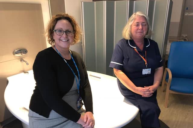 Alison Brodrick, Consultant Midwife at the Jessop Wing with Adele Stanley, lead midwife.