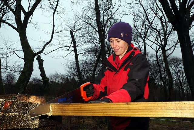 Longshaw: Ranger Roz Lees building beds for the tree nursery