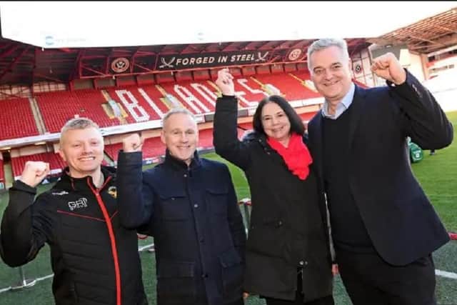 Gary Clifton, Sheffield Council's major event manager; Coun Mary Lea, cabinet member for culture, parks and leisure and Dave McCarthy, operations director at SUFC.