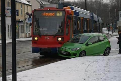 A tram and car were involved in a collision in Hillsborough earlier