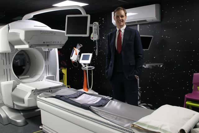 Dan Walker with Sheffield Children's Hospital's new SPECT CT scanner.