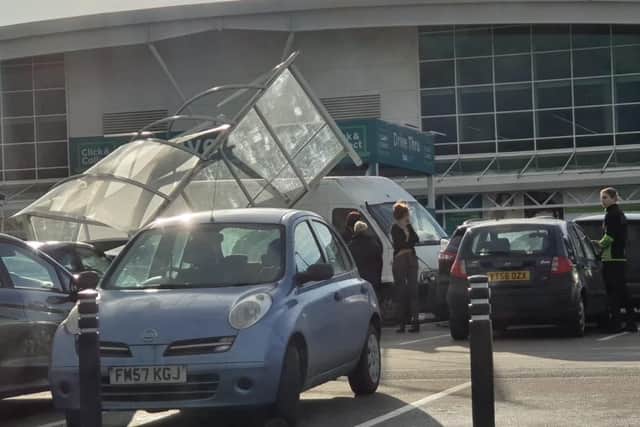 Van crashes into cars and trolley shed in Asda carpark