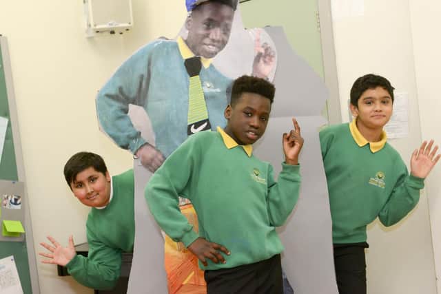 Owler Brook School exhibits work from its recent project around saving the planet. Pictured are Kupa Kasongo, Abdullah Malik and  Ehsen Jawaid.
