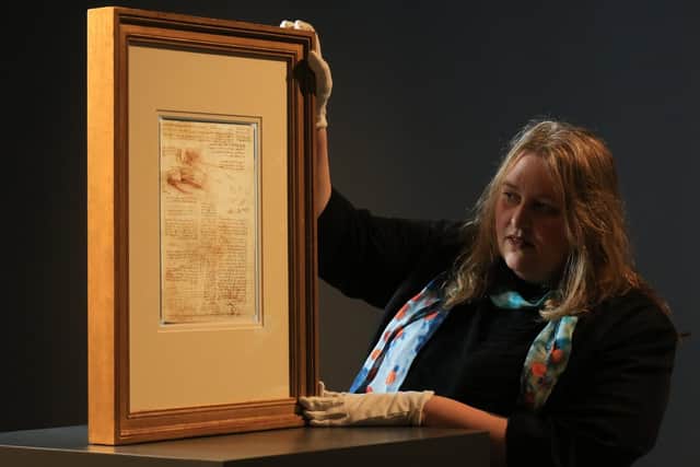 Kirstie Hamilton with another of the Leonardo da Vinci drawings which have gone on display