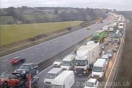 There are tailbacks on the M1 this morning following a serious collision