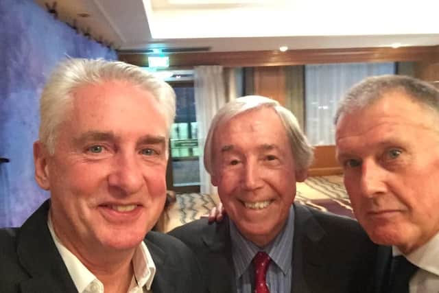 (L-R) John Green and 1966 World Cup legends Gordon Banks and Geoff Hurst