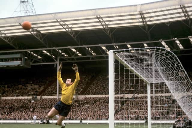 File photo dated 05-05-1965 of Gordon Banks jumps to make a save in the match with Hungary at Wembley. Photo: PA/PA Wire.