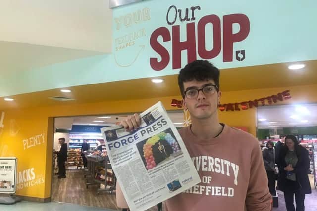 Alfie Robinson at Our Shop, in the University of Sheffield's Students' Union.