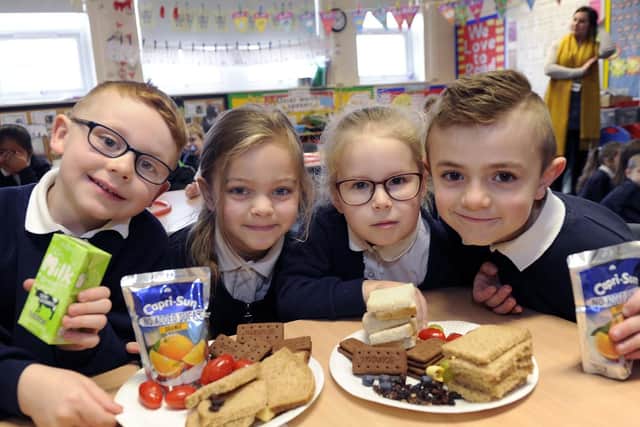 Pictured are pupils from Class Y1B Healthy Eating LtoR Harley Bliss, Alivia Beresford-Sharp, Evie Lowe, Mason Ruston