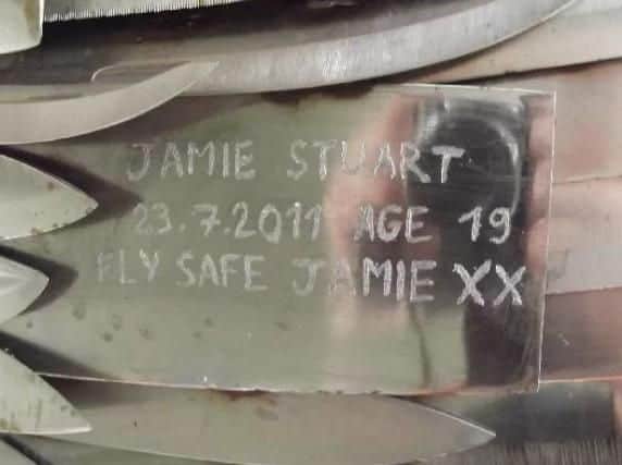 The inscription paying tribute to Jamie