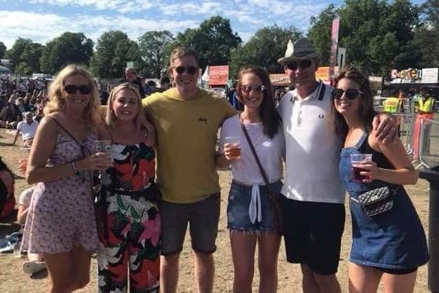 Garry Wright at Tramlines last year with his son, daughter, daughter-in-law, niece and his wife Denise