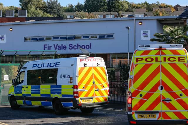 Police outside Fir Vale School in September 2018.