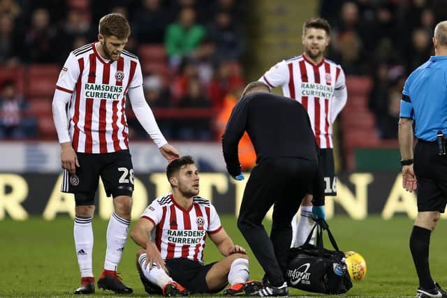 George Baldock of Sheffield United picked up an injury against Boro: James Wilson/Sportimage