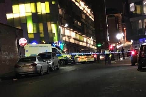 Emergency services outside Cocoon in Sheffield city centre after one man was stabbed in the hand and two others were seriously injured (pic: Nicholas Alexander)