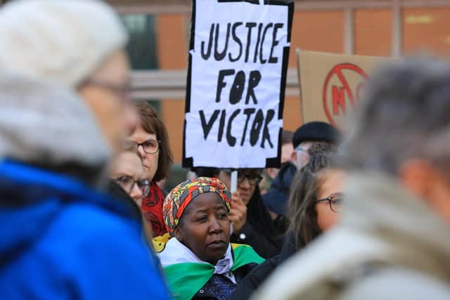 Campaigners show their support for Victor at a demonstration in Sheffield