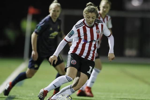 Veatriki Sarri of Sheffield United's Women during the The FA Women's Championship match against Manchester United at the Olympic Legacy Park, Sheffield. Picture: Simon Bellis/Sportimage